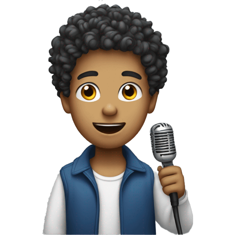 Curly boy with microphone  emoji