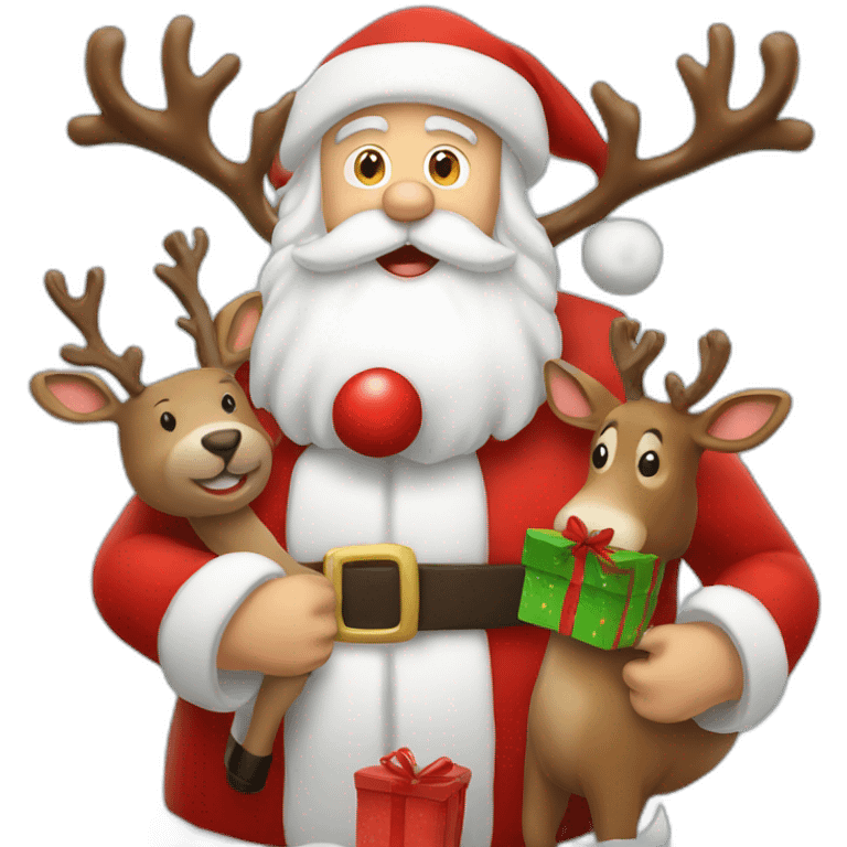 santa claus with gifts and reindeer emoji