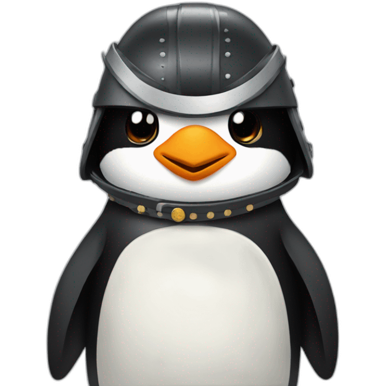 penguin with face wearing samurai helmet emoji