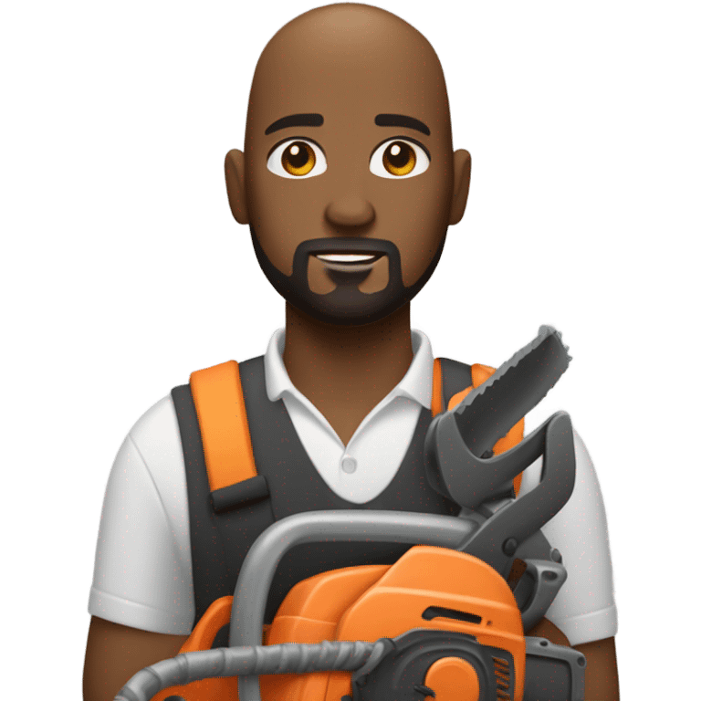 Bald black man with goatee using a chainsaw  emoji