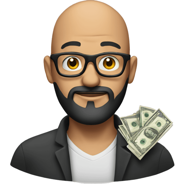 A man, bald, with  black beard, glasses and with money in his hand emoji