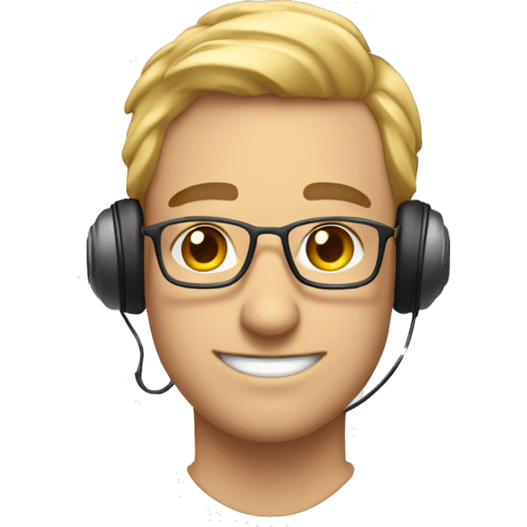 Tech guy , funny  , with headset , without glasses , Smilling , not blonde guy emoji