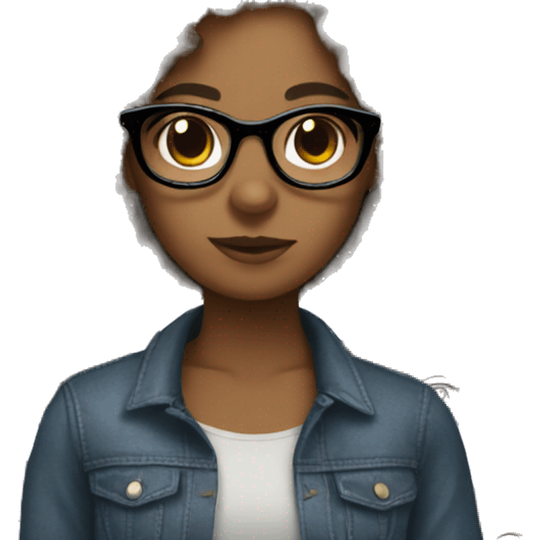 Brown skin girl with curly hair and glasses  emoji