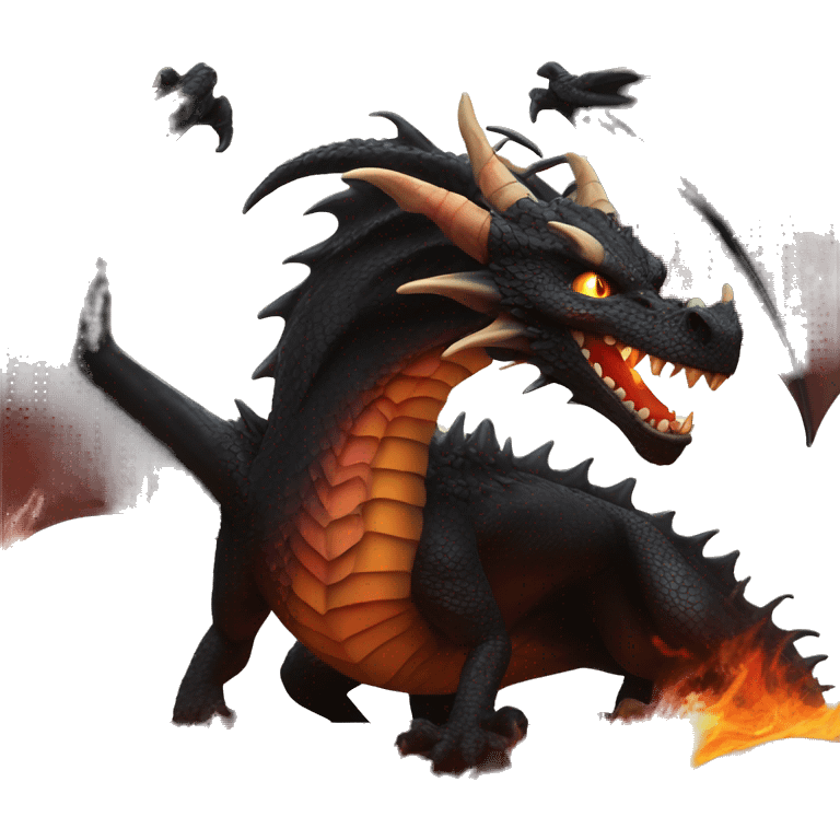 Black dragon with fire from mouth creating a beautiful scene emoji