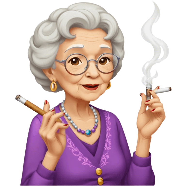 Old lady smoking a joint dancing emoji