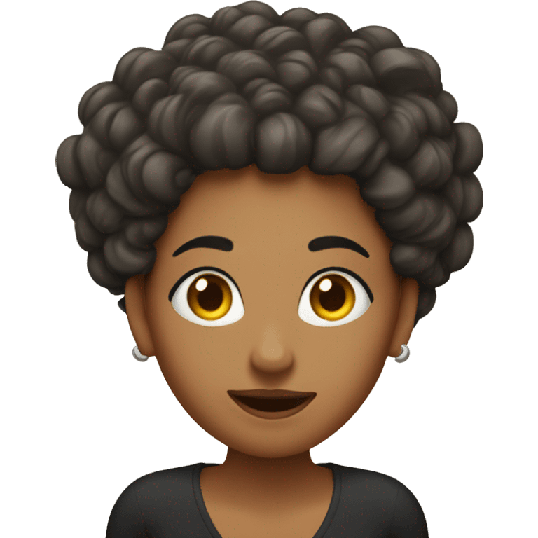 A woman’s face with her tongue fully sticking out and her eyes rolled back. Her hairstyle resembles a pot-shaped earring, and her hair is curly. emoji