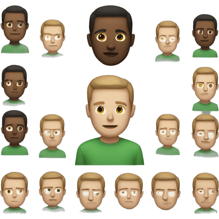 white man with rectangular face, some pigment on skin, thin dark brown hair, green shirt emoji