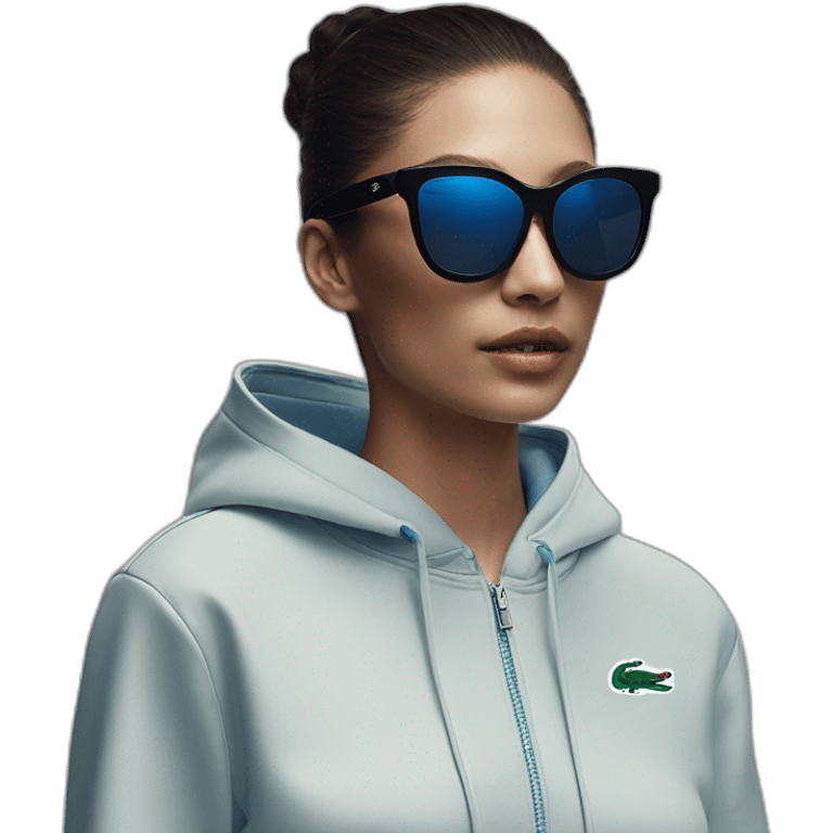 Lacoste bag girl with black lacoste hoodie e and blue oakley sportive sunglass  emoji