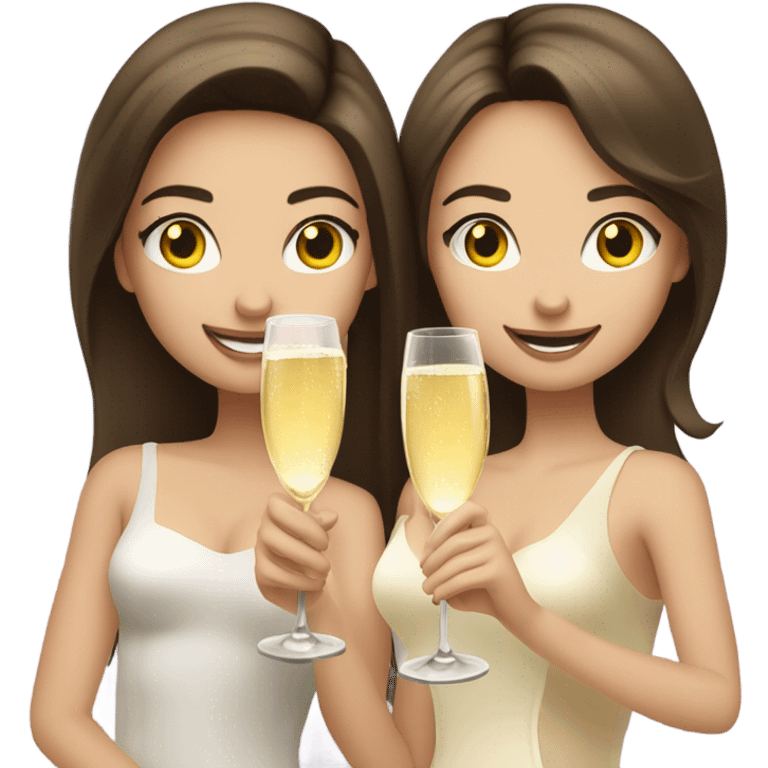 two caucasian brunette girls champagne emoji