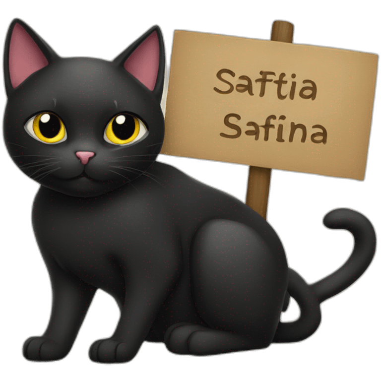 Black cat holding a sign with the inscription “Safina” emoji