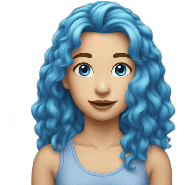 girl blue hair mullet face blue eye smile emoji