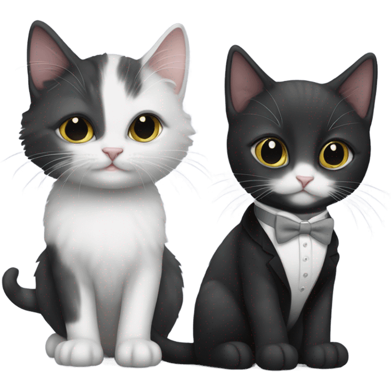 Black kitten with grey and white tuxedo kitten emoji