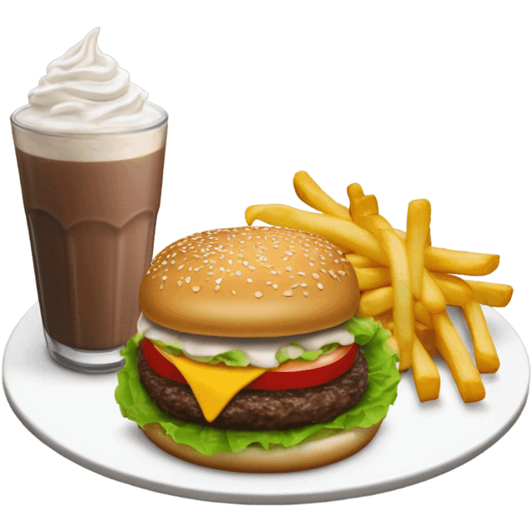 In and out cheese burger, French fries, and a chocolate shake emoji