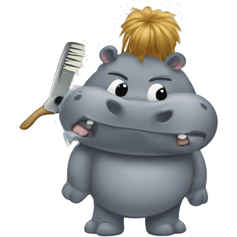 Hippo cutting someones hair emoji