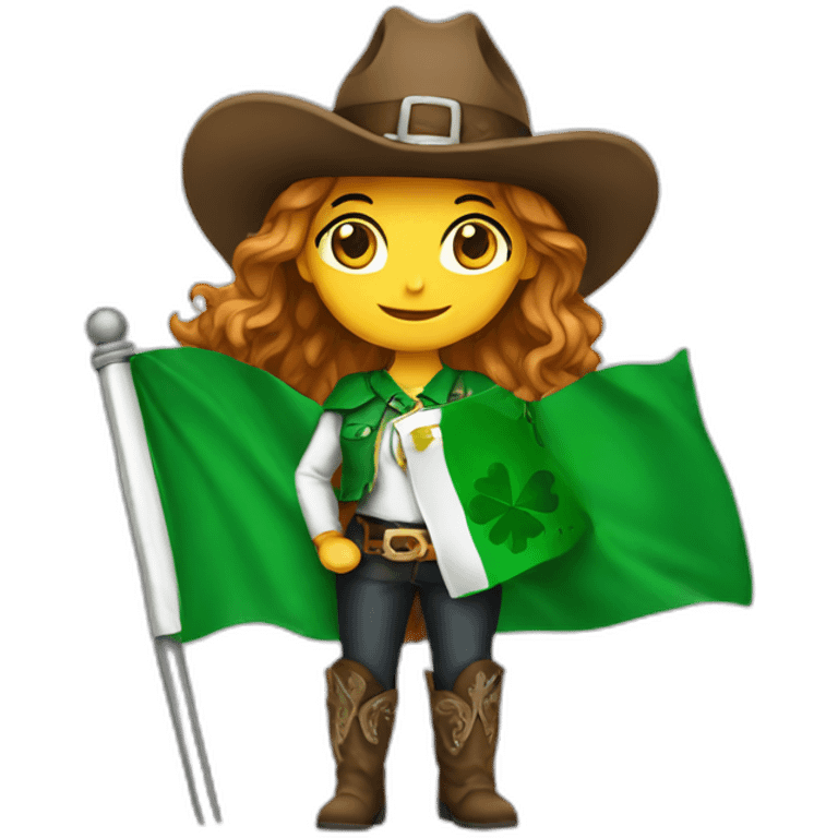 Cowgirl in Ireland holding Irish flag emoji