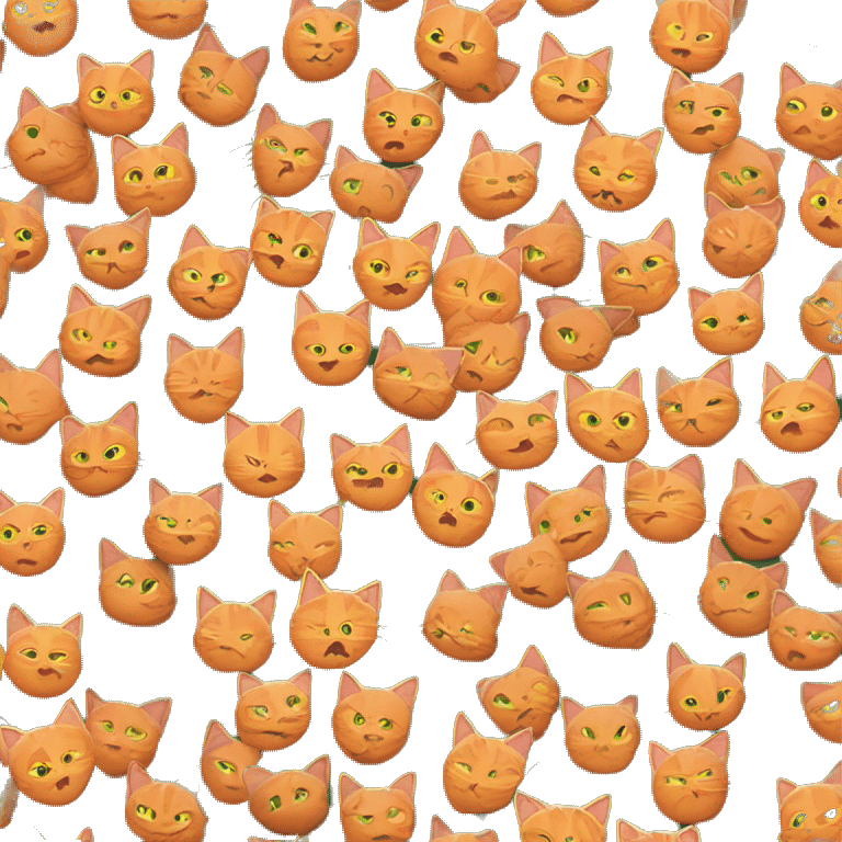 fully orange cat with slightly darker orange stripes with orange eyes and a black cat with green eyes  emoji