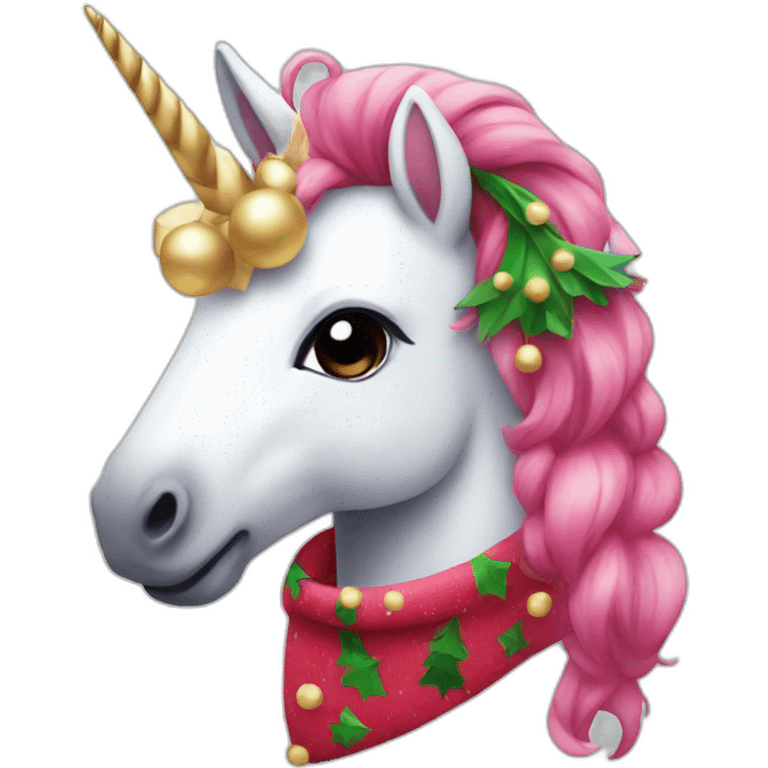 Cute unicorn with Christmas clothes emoji