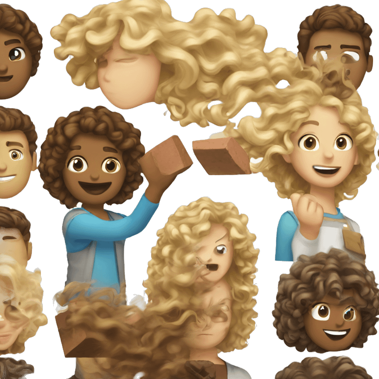 brown haired girl throwing a brick to a blonde curly hair boy emoji