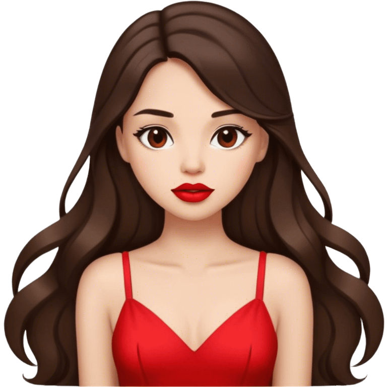 brunette girl with long hair and red lipstick in dress emoji