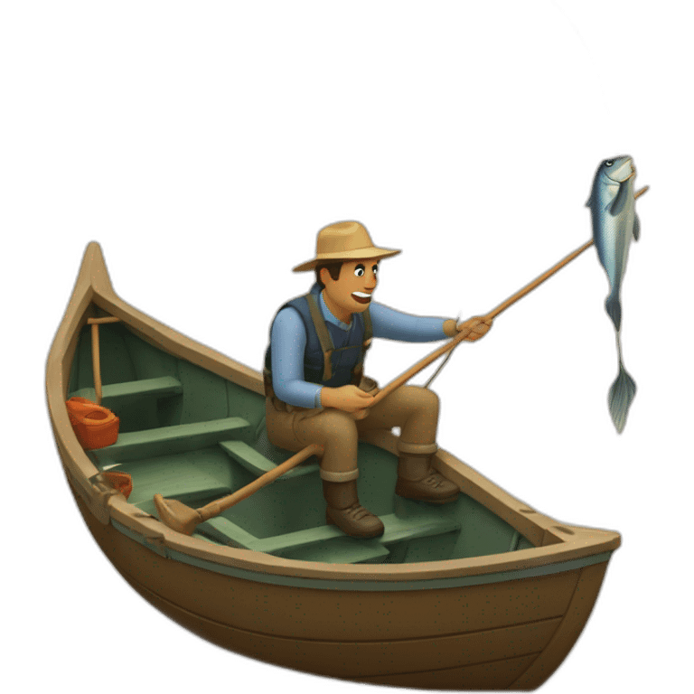 Man In a boat fishing with a giant fish hook. emoji