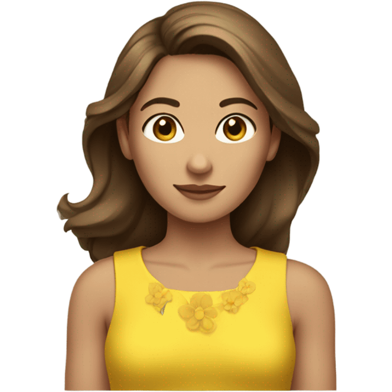 woman in yellow dress with straight brown hair and flower in hair emoji