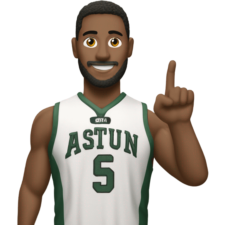 A  sports fan that has on a foam finger and the sports team is called TATUM emoji