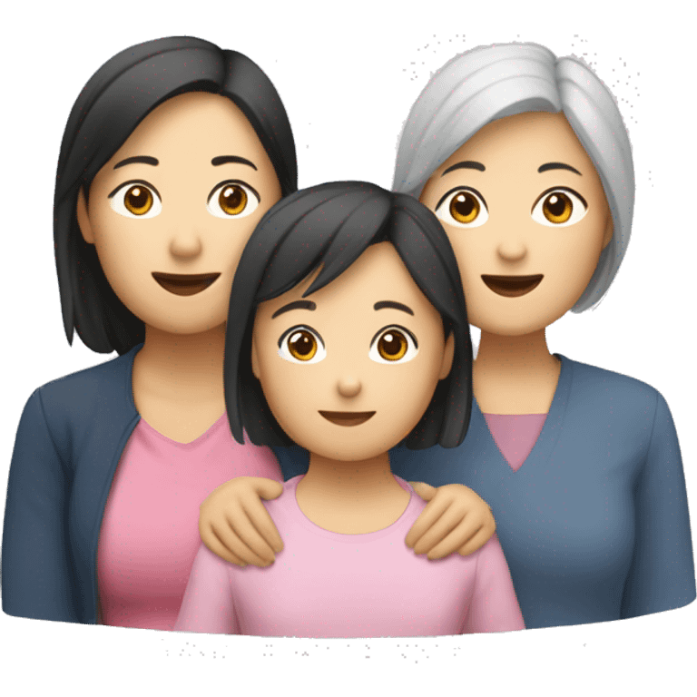 asian mum with one older asian daughter and one young asian daughter emoji