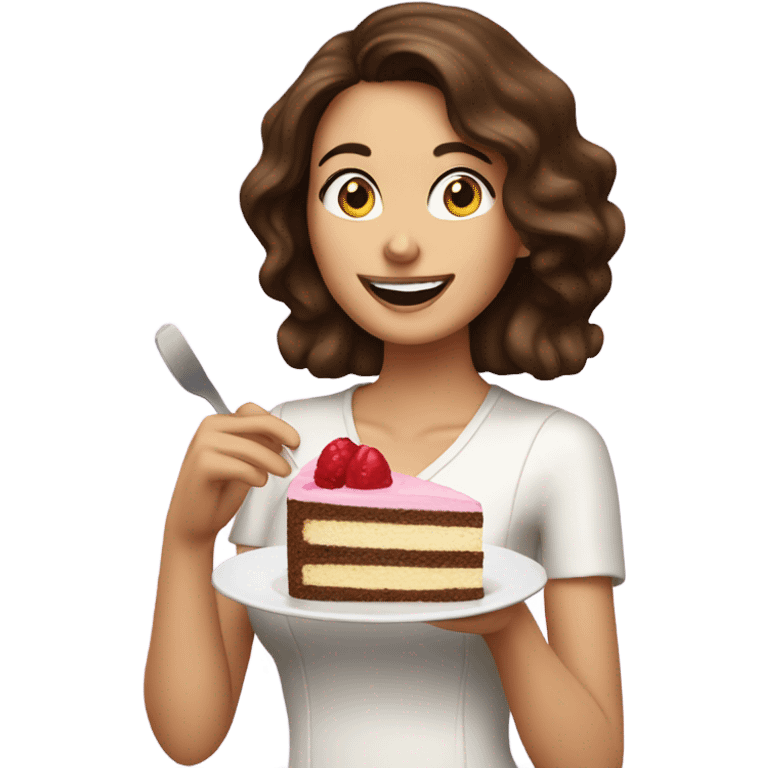 Brunette lady eating cake emoji