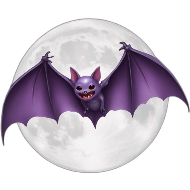 purple dripping vampire bat wings flying  in front of large realistic white and grey full moon emoji