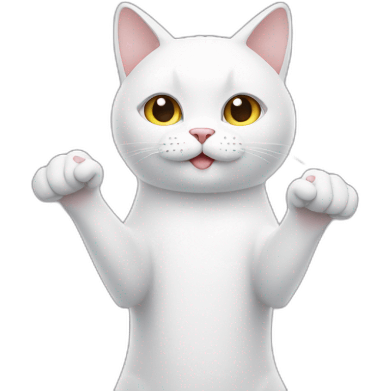 white cat holding hands up emoji