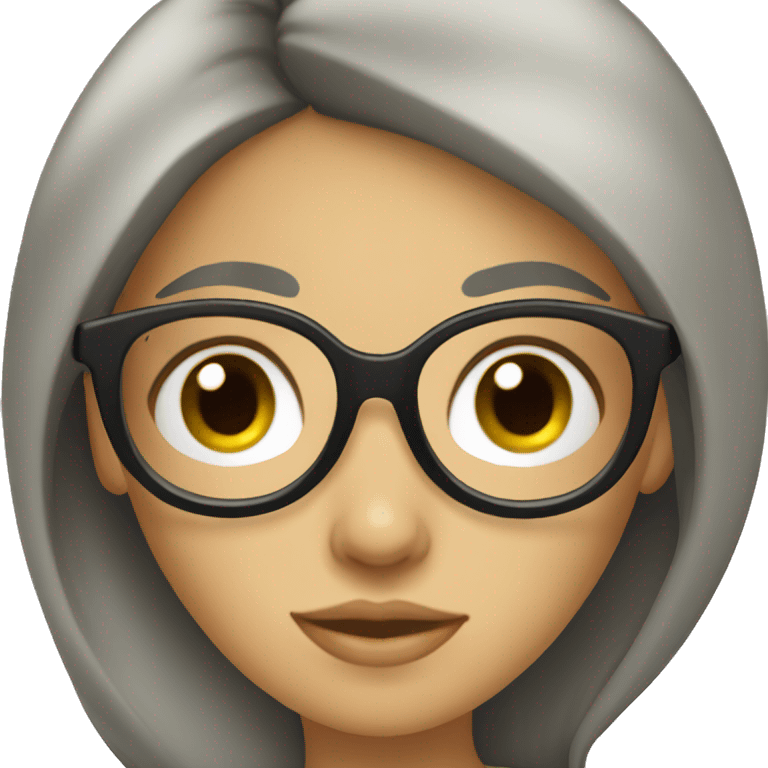 caucasian female, black hair with glasses emoji