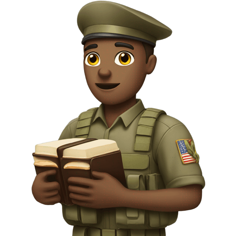 White male Soldier holding a bible and sandwich in each hand  emoji