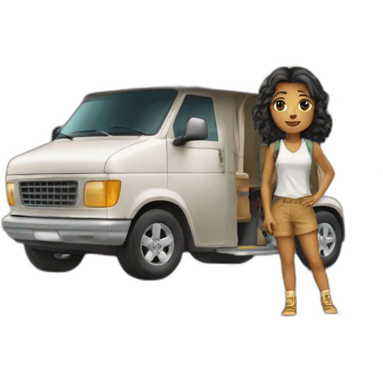 Fille riche avec camping car emoji