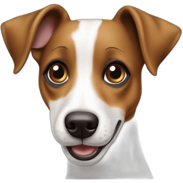 brown and white jack russell with a suprised face emoji