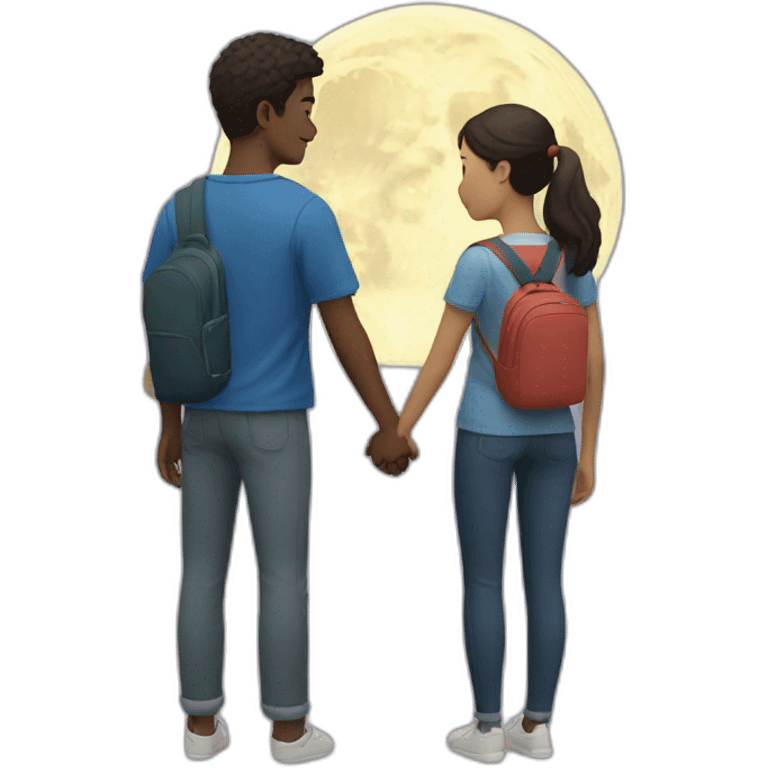 Couple student looking at the moon while holding hands emoji