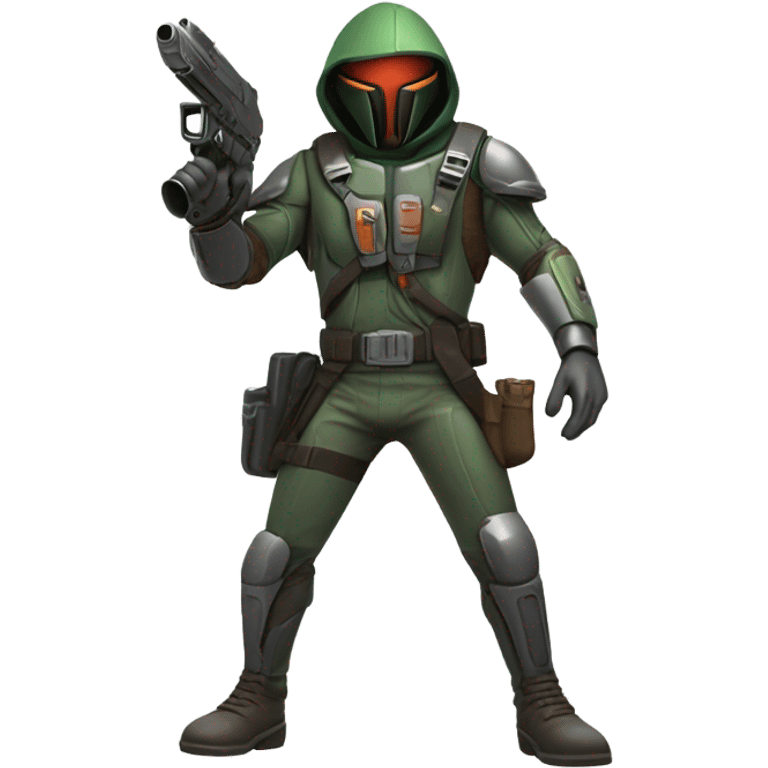 Martian Bounty Hunter aiming gun at the camera, full body emoji