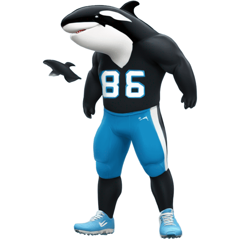 Orca wearing a blue football jersey with muscles  emoji