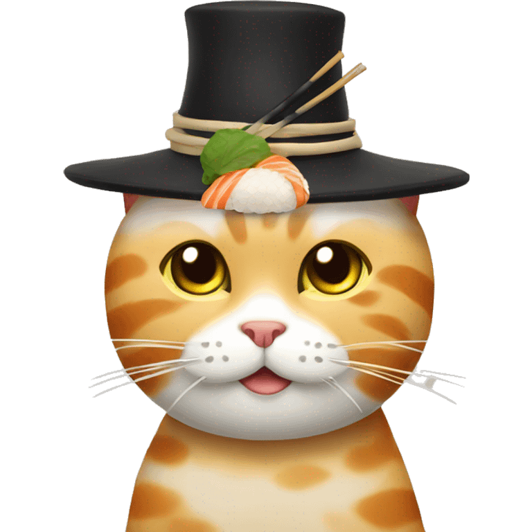 Cat wearing sushi as a hat emoji