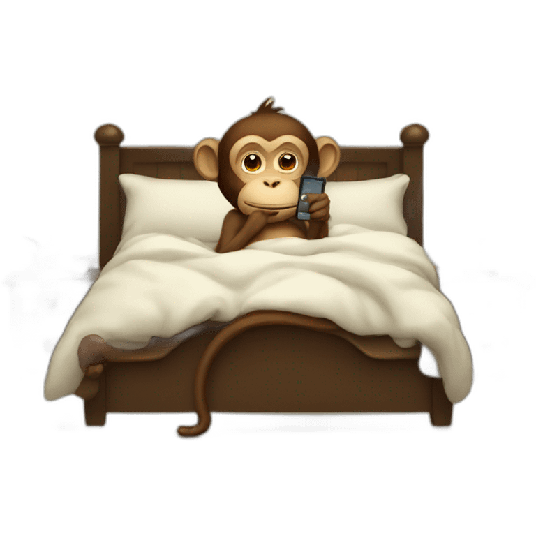 Monkey using phone in bed emoji