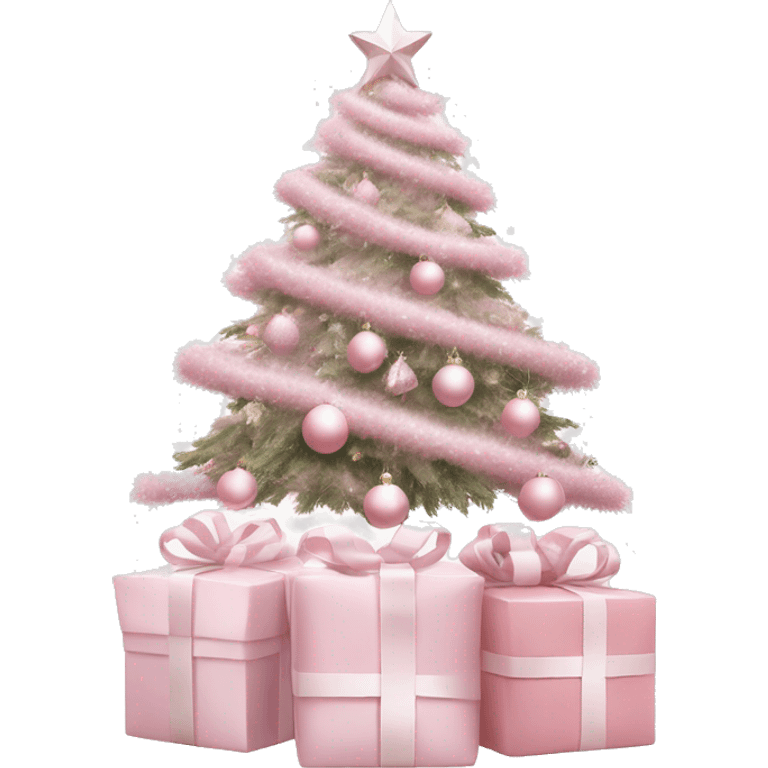 Light pink Christmas gifts under a white Christmas tree  emoji