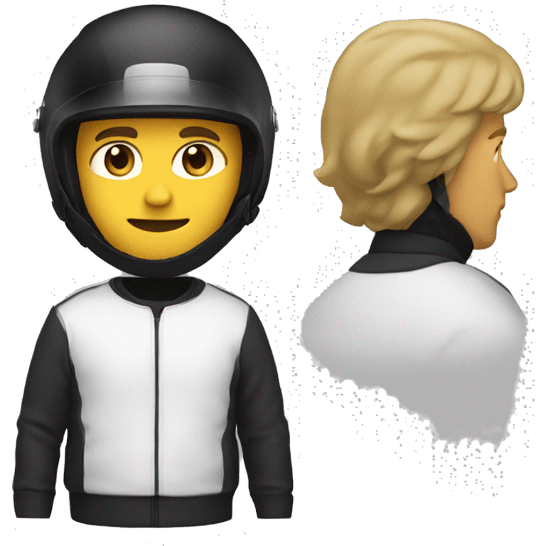 white man wearing a black motorcycle helmet with a white sweatshirt emoji