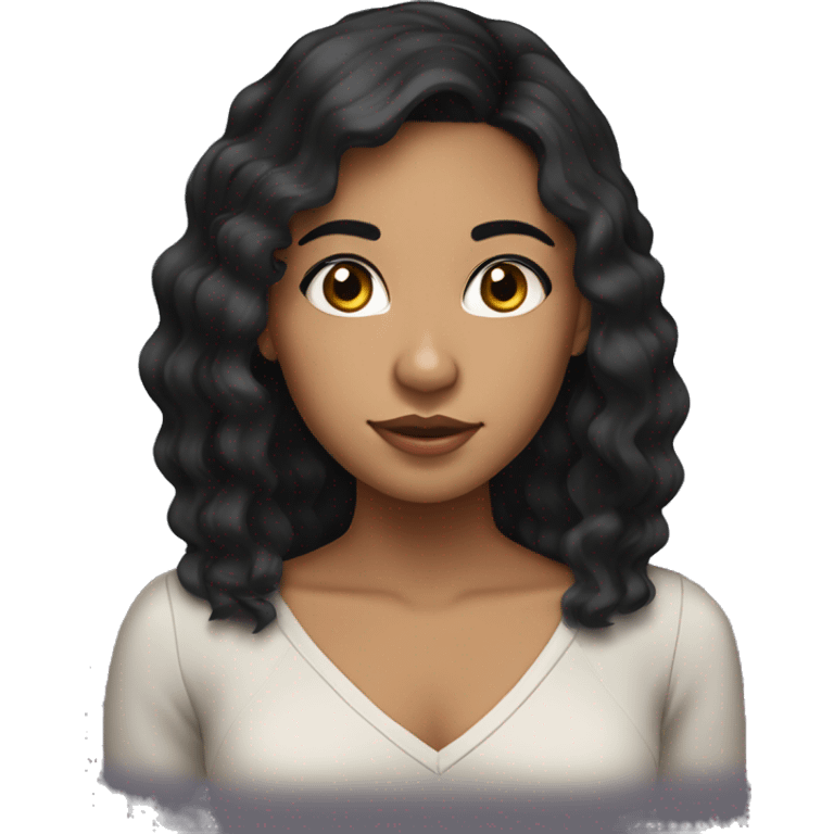 A teen Latina girl with straight to wavy black hair and black eyes, pretty, mixed race skin emoji