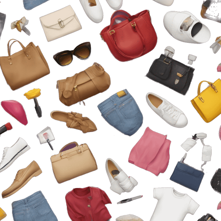 Background of female objects, Dukes, bags, lipsticks, shoes, clothes  emoji