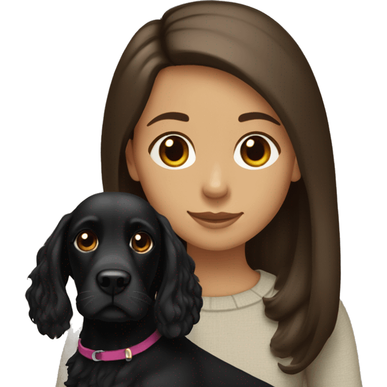 brown, straight-haired girl with a fully black cocker spaniel emoji