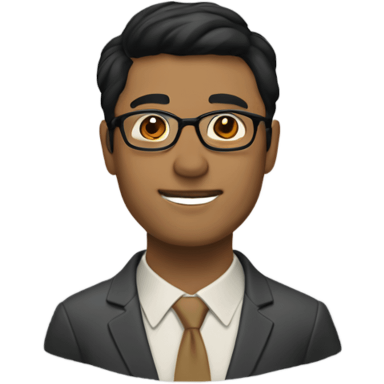 man, short black hair, tan, glasses, suit emoji