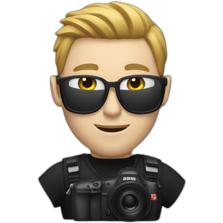  white man with black t shirt and camera and ronin emoji