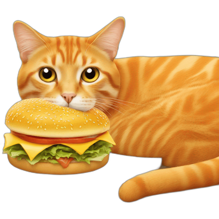 An orange cat eating a cheeseburger emoji