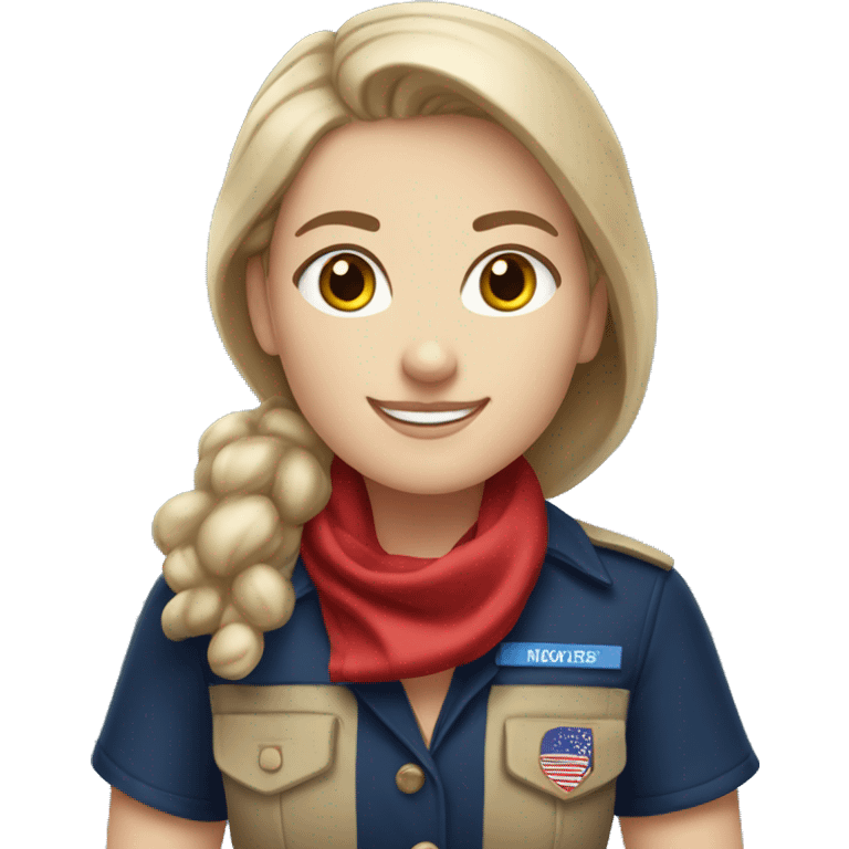 White girl scout with a navy blue shirt and red scout scarf emoji