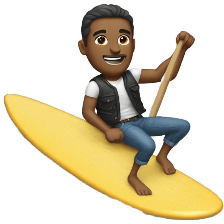 A man wearing a vest and jeans while riding a surf board  emoji