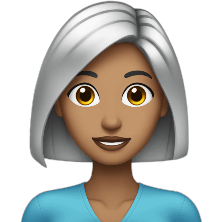 Mujer de cabello negro largo, ojos azules, cara hermosa, piel blanca, un poco cachetona  emoji